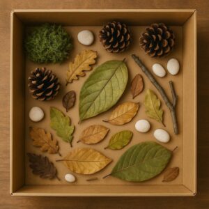 Caixa com elementos da natureza explorando a criatividade infantil